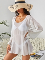 Haut de Plage en Mousseline Transparente Taille unique Blanc