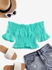 Haut de Plage Plissé à Epaule Dénudée en Couleur Unie Taille unique Bleu clair