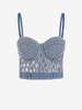 Haut de Soutien-Gorge Au Crochet en Denim avec Cristal L Bleu clair