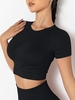 Haut de Sport sans Couture Tricoté en Couleur Unie à Manches Courtes à Volants M Noir