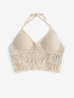 Haut en Crochet Frangé à Col Halter Taille unique Café lumière