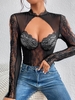 Haut en Dentelle Transparente Découpé L Noir