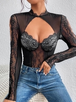 Haut en Dentelle Transparente Découpé L Noir