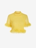Haut en Maille Transparente à Ourlet avec Plume à Col Montant M Jaune