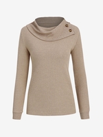Haut en Tricot Côtelé Boutonné à Col Relevé L Café lumière