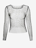 Haut en Tulle Transparente avec Strass et Fausse Perle S Noir