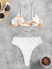 Haut et Bas de Bikini à Imprimé Soleil et Lune Découpé à Coupe Haute Taille unique Blanc