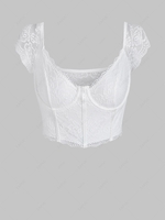Haut Lingerie Style Corset en Dentelle Transparente à Armature L Blanc