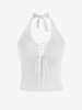 Haut Maigre Côtelé à Lacets à Col Halter Taille unique Blanc