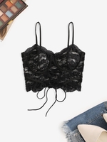 Haut Soutien-Gorge en Dentelle Transparente à Lacets M Noir