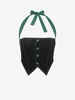 Haut Style Corset avec Faux Bouton à Col Halter S Noir