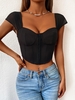 Haut Style Corset Court à Bretelle Au Crochet en Maille S Noir