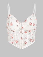 Haut Style Lingerie Corset à Bretelle Fleuri en Maille Transparente S