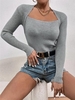 Haut Tricoté Maille en Couleur Unie Fausse Deux Pièces S Gris
