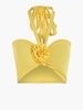 Haut Tube avec Broche de 3D Floral à Col Halter L Jaune
