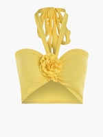Haut Tube avec Broche de 3D Floral à Col Halter S Jaune