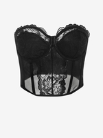 Haut Tube Corset Panneau en Dentelle en Maille à Armature S Noir