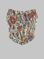 Haut Tube Rétro Style Corset Fleuri à Lacets Au Dos à Ourlet Hanky S