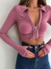 Haut Zippé à Manches Longues à Col Relevé S Rose clair