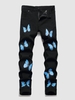 Jean à Jambe Droite Motif de Papillon 32 Noir