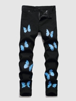 Jean à Jambe Droite Motif de Papillon 32 Noir