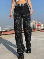 Jean avec Poches à İmprimé Graphique Streetwear avec Surpiqure M Noir