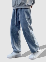 Jean Baggy Ajusté Lâche Jambe Droite à Cordon 2xl Bleu clair