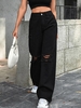 Jean Baggy Déchiré à Jambe Large L Noir