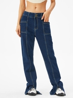 Jean Bootcut à Ourlet Fendu et Surpiqûres S Bleu profond