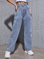 Jean Bouffant Droit à Taille Haute L Bleu clair