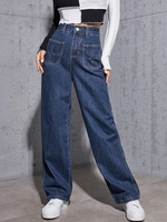 Jean Bouffant Lavage Foncé à Taille Haute M Bleu profond