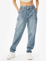 Jean Cargo Droit à Taille Haute S Bleu clair