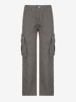 Jean Cargo Jambe Large avec Poches à Braguette Zippée S Gris