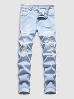 Jean Déchiré Délavé avec Poches 34 Bleu clair