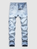 Jean Déchiré Délavé avec Poches Zippées en Denim 34 Bleu clair