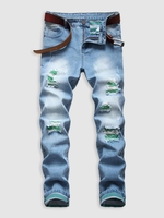 Jean Déchiré Délavé Coloré à Braguette Zippée 34 Bleu gris