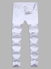 Jean Déchiré Effrangé en Couleur Unie Zippé 32 Blanc