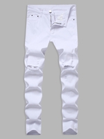 Jean Déchiré Effrangé en Couleur Unie Zippé 32 Blanc