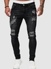 Jean Déchiré Jambe Droite à Braguette Zippée 2xl Noir