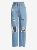 Jean Déchiré Jambe Large à Taille Haute L Bleu clair