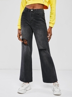 Jean Déchiré Jambe Large à Taille Haute S Noir