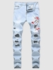 Jean Déchiré Long Fleuri Brodé 34 Bleu de jean
