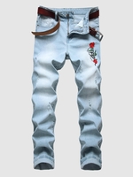 Jean Déchiré Rose Brodée à Braguette Zippée 40 Bleu clair