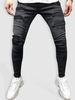 Jean Décontracté Déchiré Patch en Couleur Unie M Noir