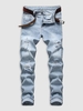 Jean Décontracté Déchiré Rétro Zippé avec Poches 36 Bleu clair