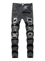 Jean Décontracté Déchiré Zippé avec Poche M Noir