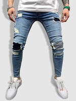 Jean Décontracté Déchiré Zippé Jointif Xl Bleu profond