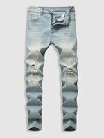 Jean Décontracté Délavé Déchiré avec Poches 32 Bleu clair
