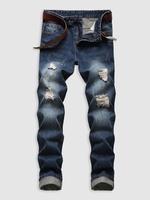 Jean Décontracté Vintage Déchiré Zippé 32 Bleu profond