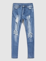 Jean Décontracté Zippé Déchiré avec Bouton 34 Bleu clair